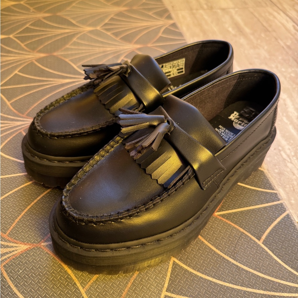 Doc Martens Vegan Adrian Felix Platform Tassel Loafers in Black